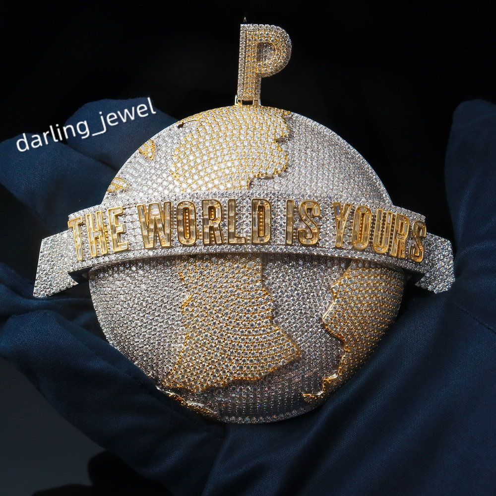 Personalized Custom Iced Out the Earth Pendant 925 Sterling Silver VVS Moissanite Baguette Customized World Is Yours Pendant