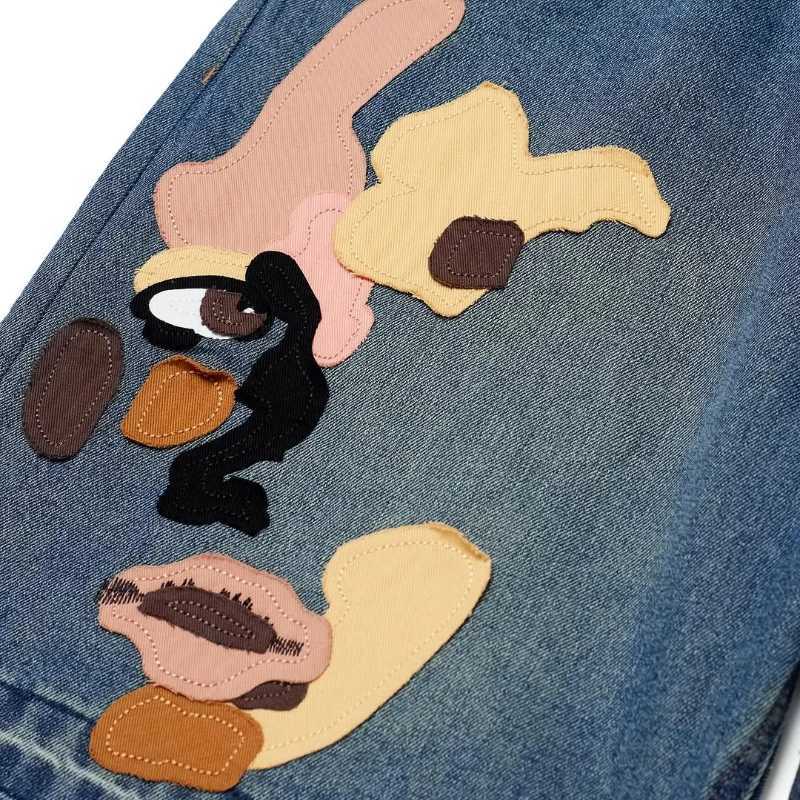 Y2K retro bag denim shorts art pattern decal embroidery high-quality hip-hop jeans mens street graffiti clothing Z250416