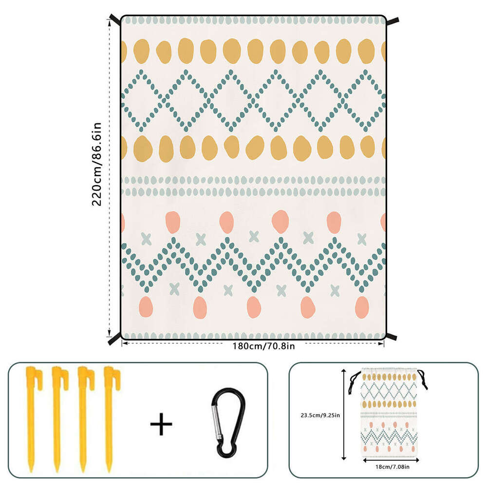 Printed minimalist beach non sand waterproof portable or mat, picnic cloth