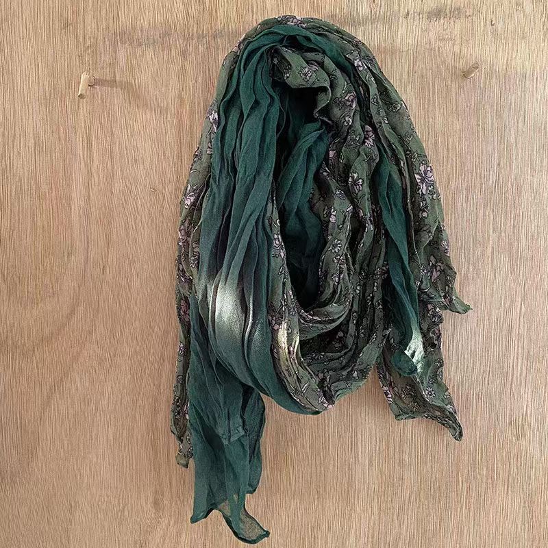 T488 new double stitch floral scarf fashionable and versatile pastoral style literary retro cotton and linen