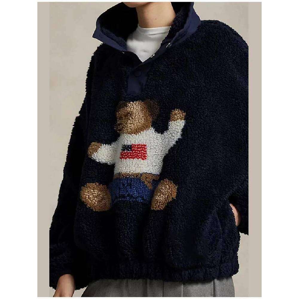 Autumn Winter Soft Cartoon Bear Lamb Jacket For Women Stand Neck Long Sleeve Loose Coat New Lady Warm Thick Outwears