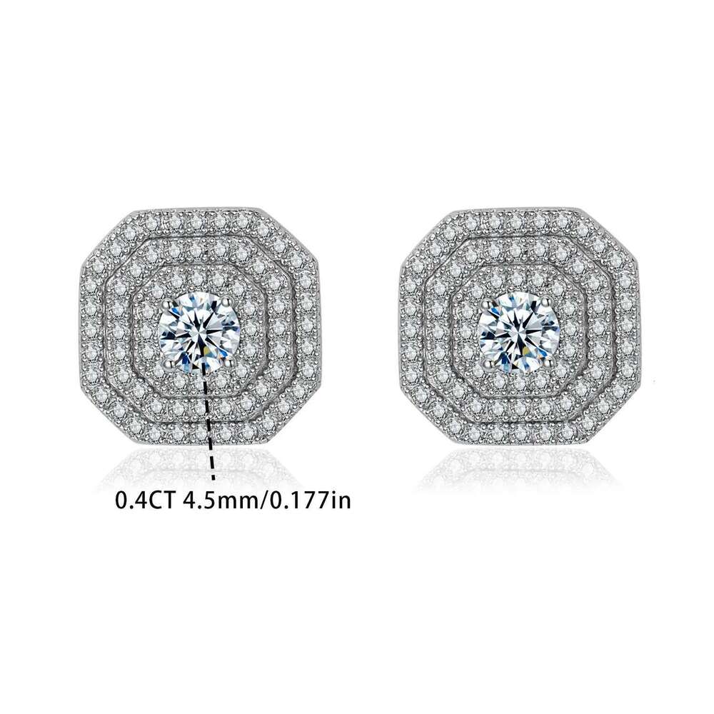 INZEN1 Pair of Women's Stud Earrings Set in Sier 0.8 Carat Moissanite Gift Wedding Engagement