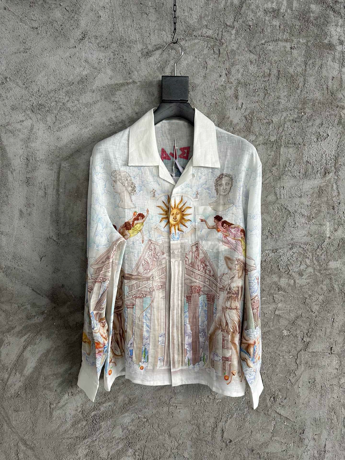Mens designer shirts men Long sleeve Shirt gentleman shirts Men Women Shirt Casual torch patternCustomization High grade 100% silk shirt mens dress shirt