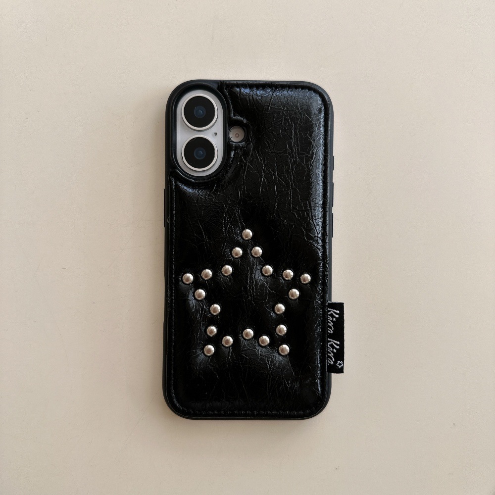 Leather Rivet Heart Phone Case Compatible with iPhone 17/16 Pro Max Cartoon Solid Color Case iPhone 15/14 Pro