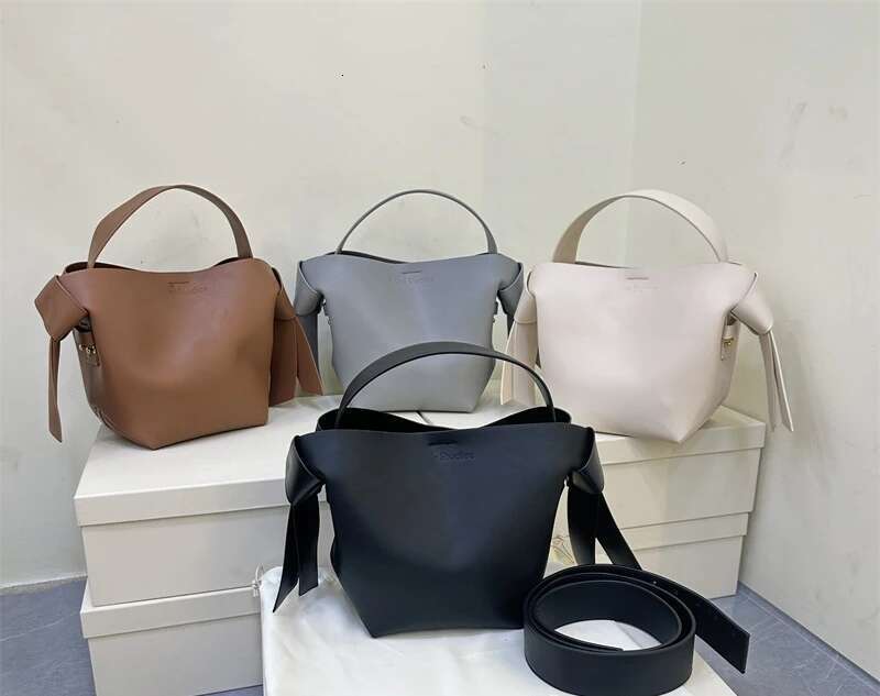 Women's Aesthetic Brand Swedish Bowknot Basket Vintage Tote Studios Shoulder Crossbody Soft Leather Lsatchel Bag