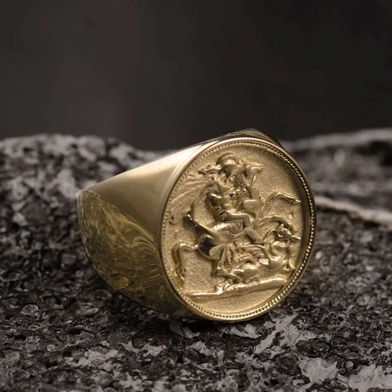 Stainless Steel Sovereign Coin Gold color Roman Solider Ring for Men Women Party Jewelry gift Bague Homme