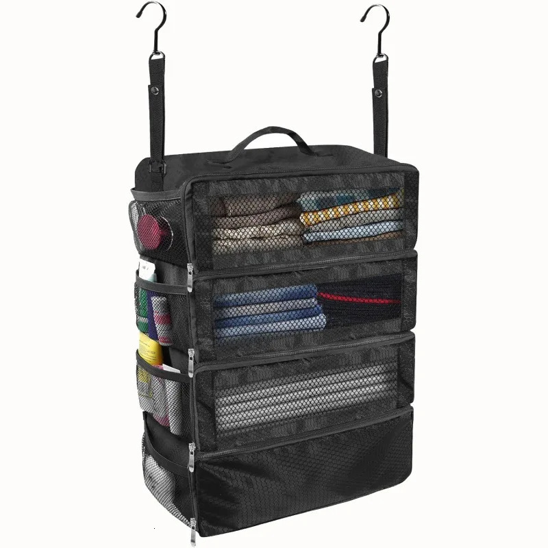 Suitcase Organizer High-capacity Travel Luggage Organizer Hanging Shelve Packing Cube Closet Collapsible Hanging Storage Bags 251115