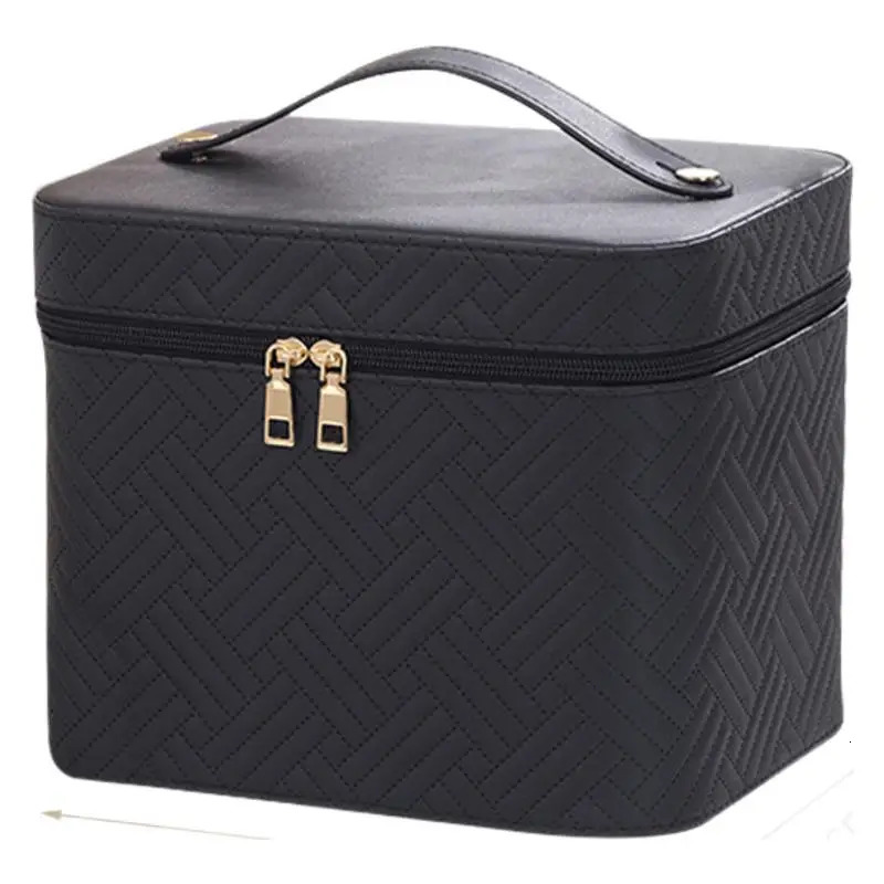 waterproof makeup bag with LED light mirror large travel makeup organizer portable toilet case woven pattern 250409