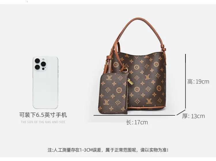 2025 Vintage Monogram Bucket Bag for Women Spacious Print Crossbody Shoulder Bag Adjustable Strap for Daily CommuterW251115