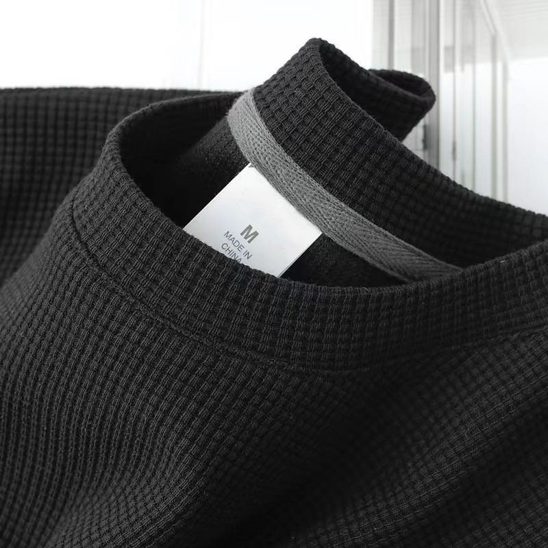 Waffle round neck short sleeved back pocket collar men's top summer new loose plus size ice silk thin T-shirt