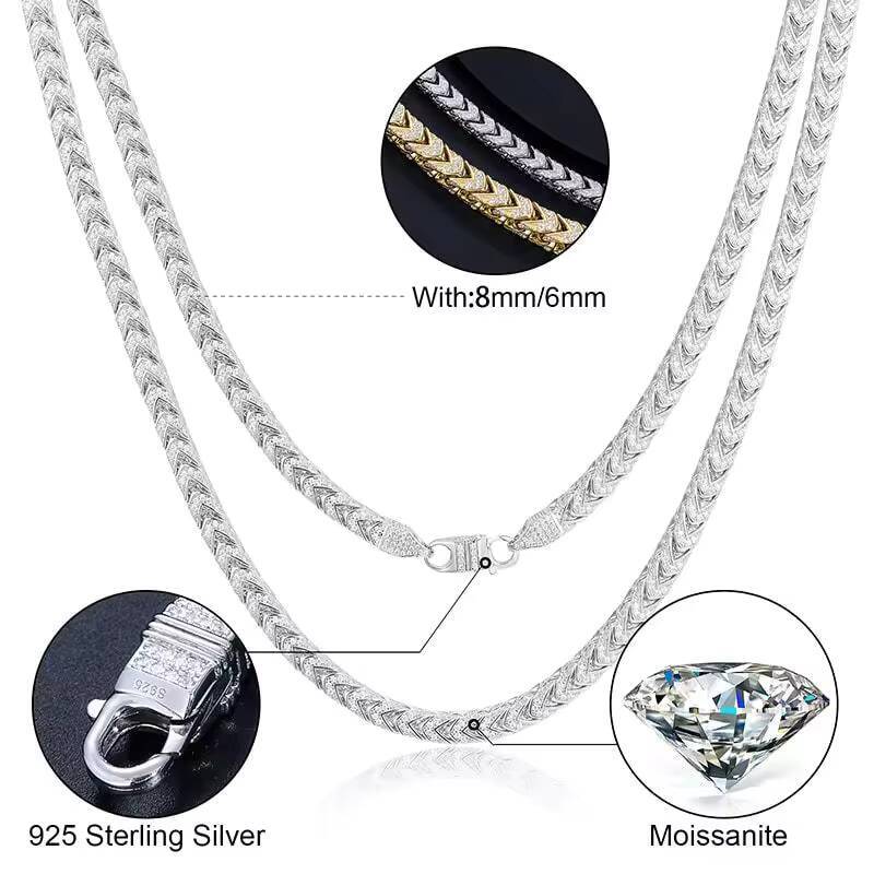HipHop Jewelry 6mm 8mm 18K Gold Plated 925 Sterling Silver Cuban Chain Moissanite Diamond Iced Out Franco Necklace for Men