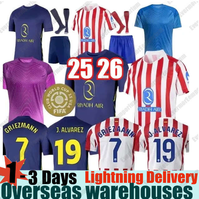 Atleticos De Madrides 25 26 Soccer Jerseys ALEX B. GRIEZMANN 2025 2026 J.ALVAREZ HANCKO M.LLORENTE KOKE Football Shirt Men Kids Kit Sets Uniforms