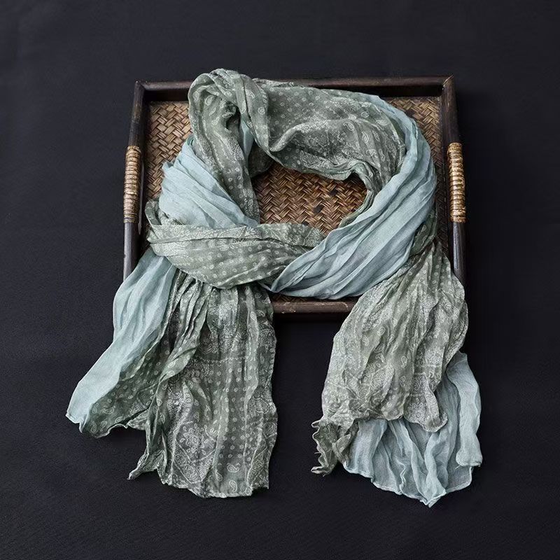 T477 scarf pleated versatile solid color floral silk scarf spring and autumn new neck warm shawl neck scarf female