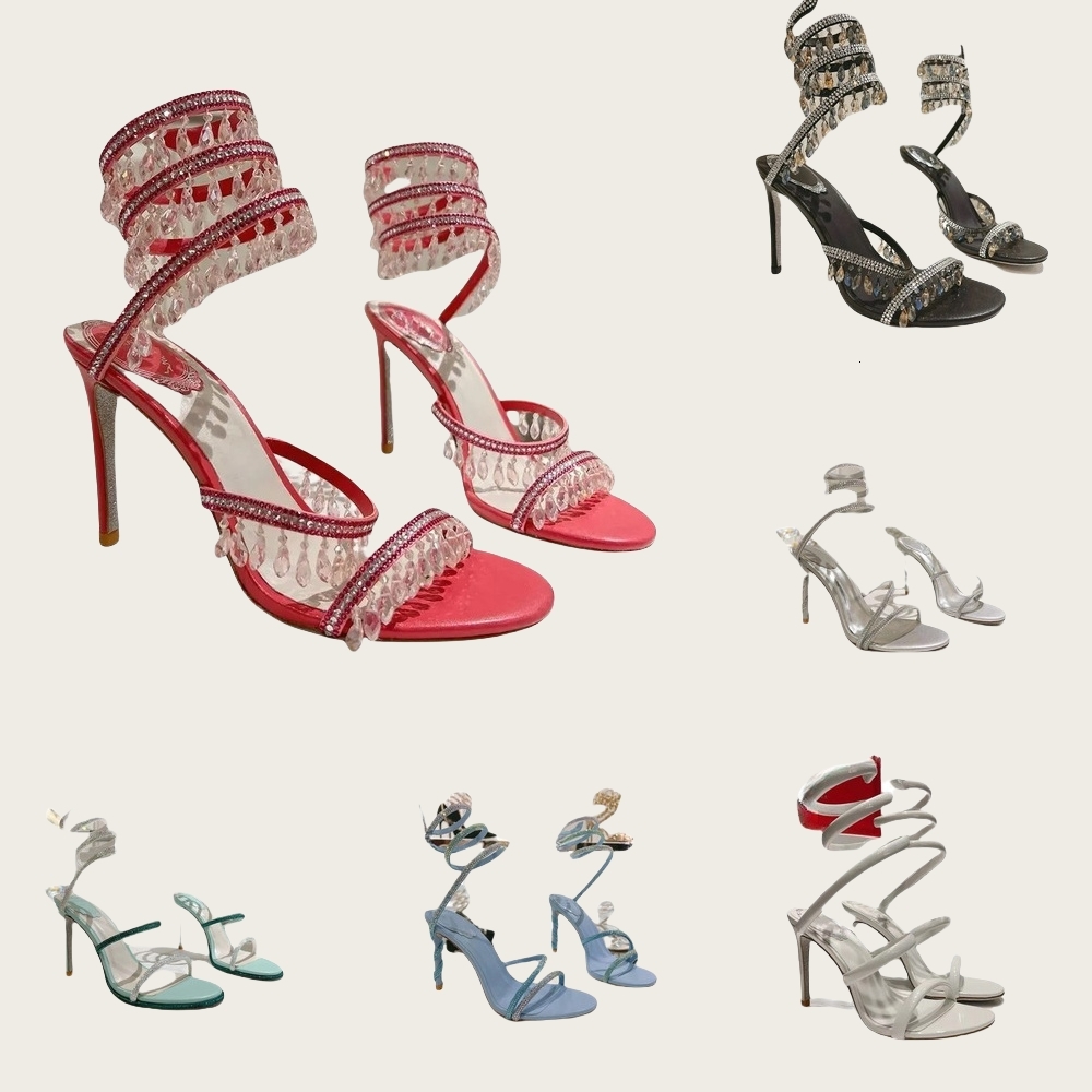 renee caovilla designer heels sandals Pearl Crystals Gem Embellished stiletto Heels Evening women high heeled Designers Wraparound Dress shoes slide fdgdf