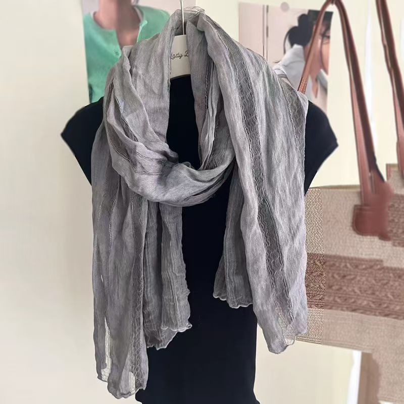 T487 new cotton and linen scarf women's long silk splicing shawl versatile thin style literary spring and autumn warm neck scarf