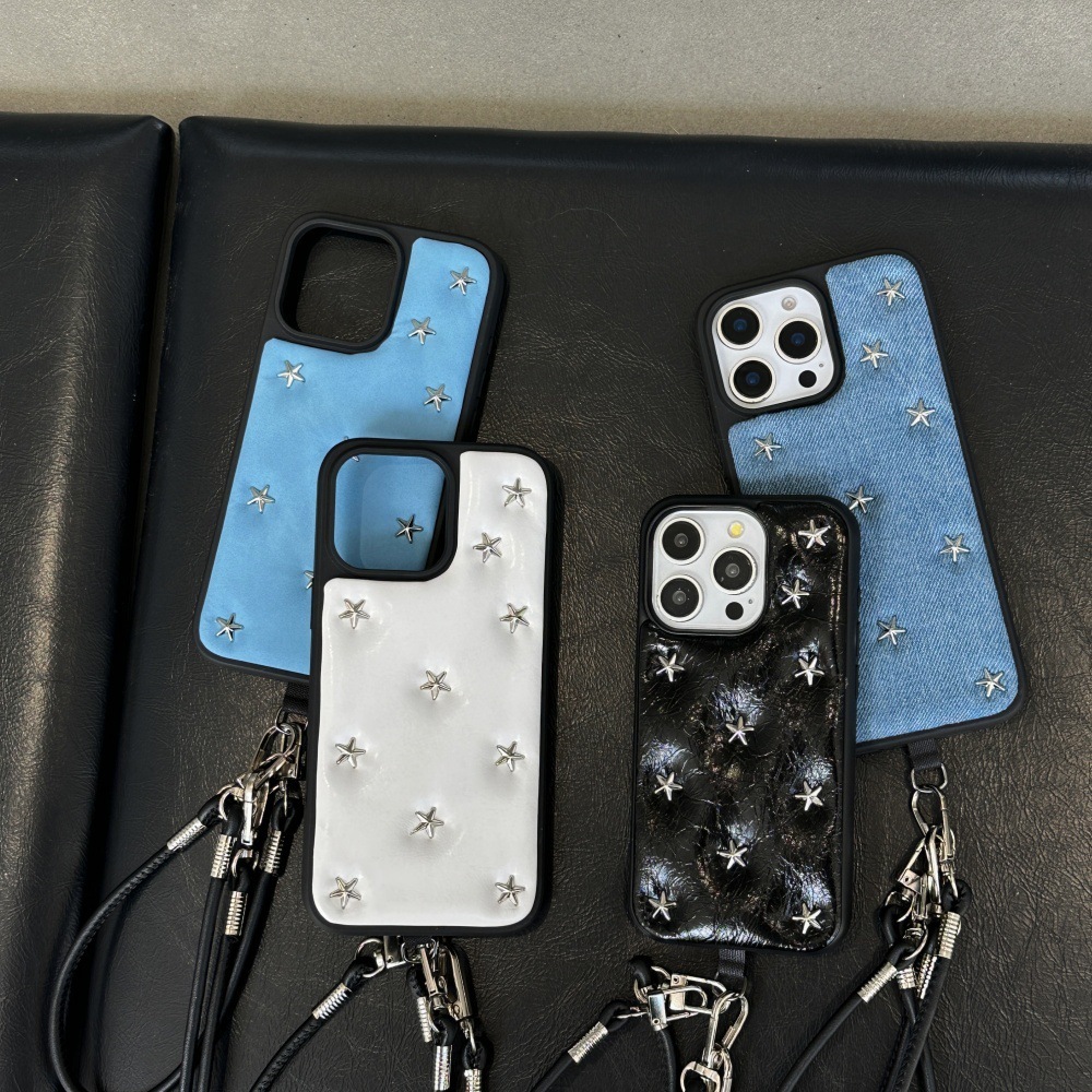 Full Screen Little Stars Rivet Phone Case Compatible with iPhone 17/16 Pro Max Personalized Solid Color iPhone 15/14 Pro