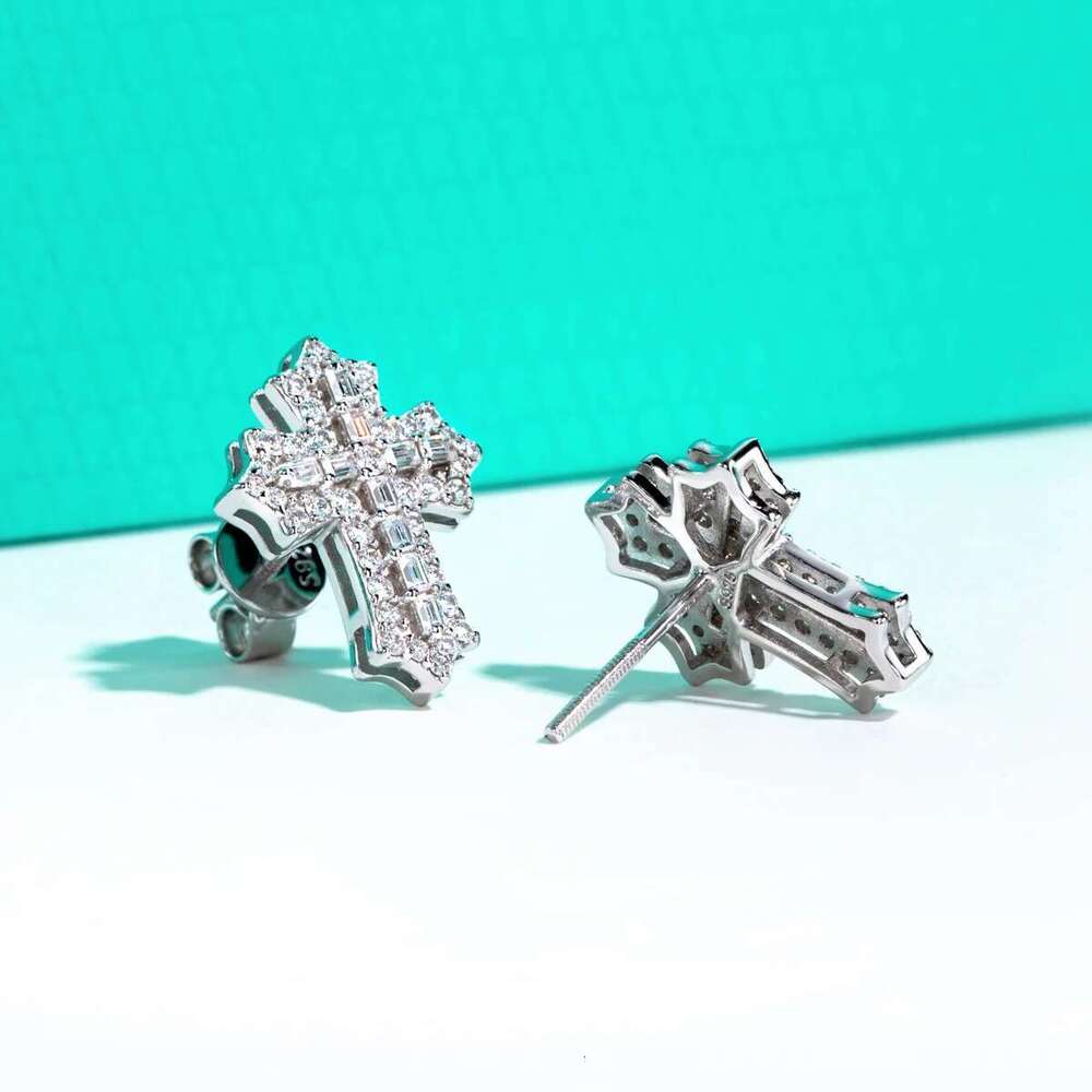 AnuJewel 1cttw Iced Moissanite Cross Stud Earrings Sterg Sier Pimped Out Earring New Age Hip Hop Jewelry for Men