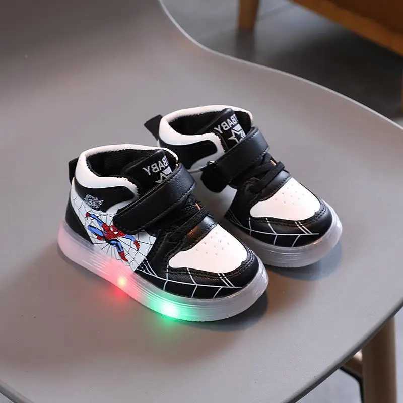 Disney childrens sports shoes boys and girls Spider Man LED lights sports shoes student shoes hooks anti slip childrens outdoor basketball shoesXJ2504