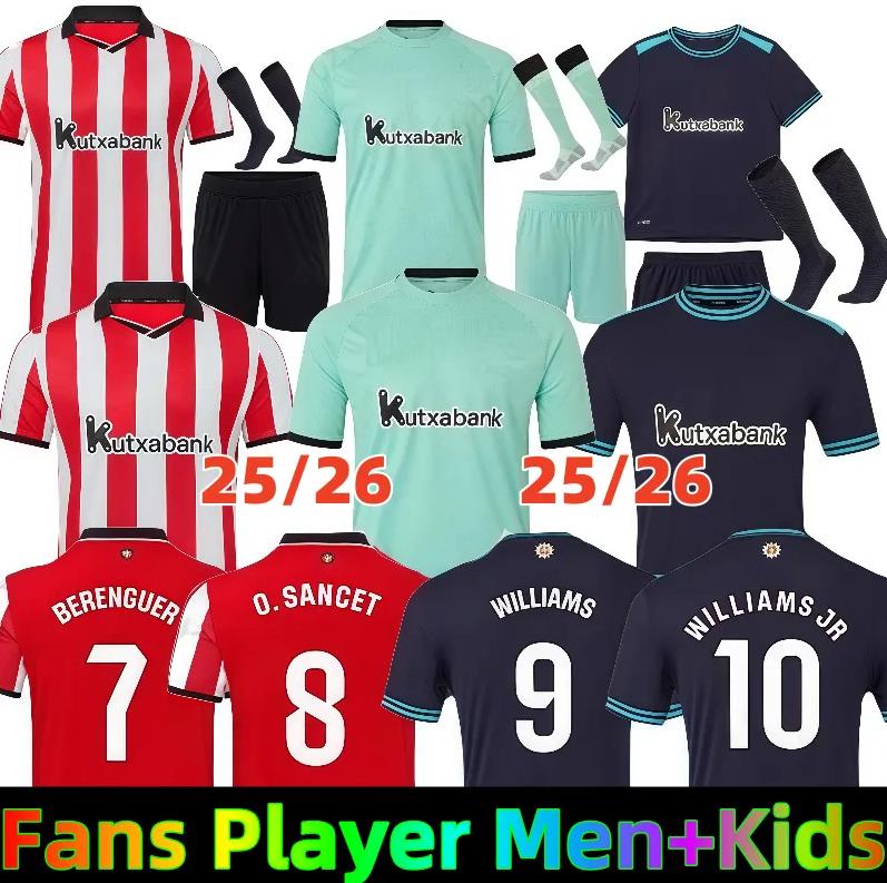 25 26 Bilbao Clubs Soccer Jerseys WILLIAMS BERENGUER MUNIAIN O. SANCET D 2025 2026 Bilbao Athletic WILLIAMS VILLALIBRE J.GUERRERO Football shirt Men Kids Kit 666