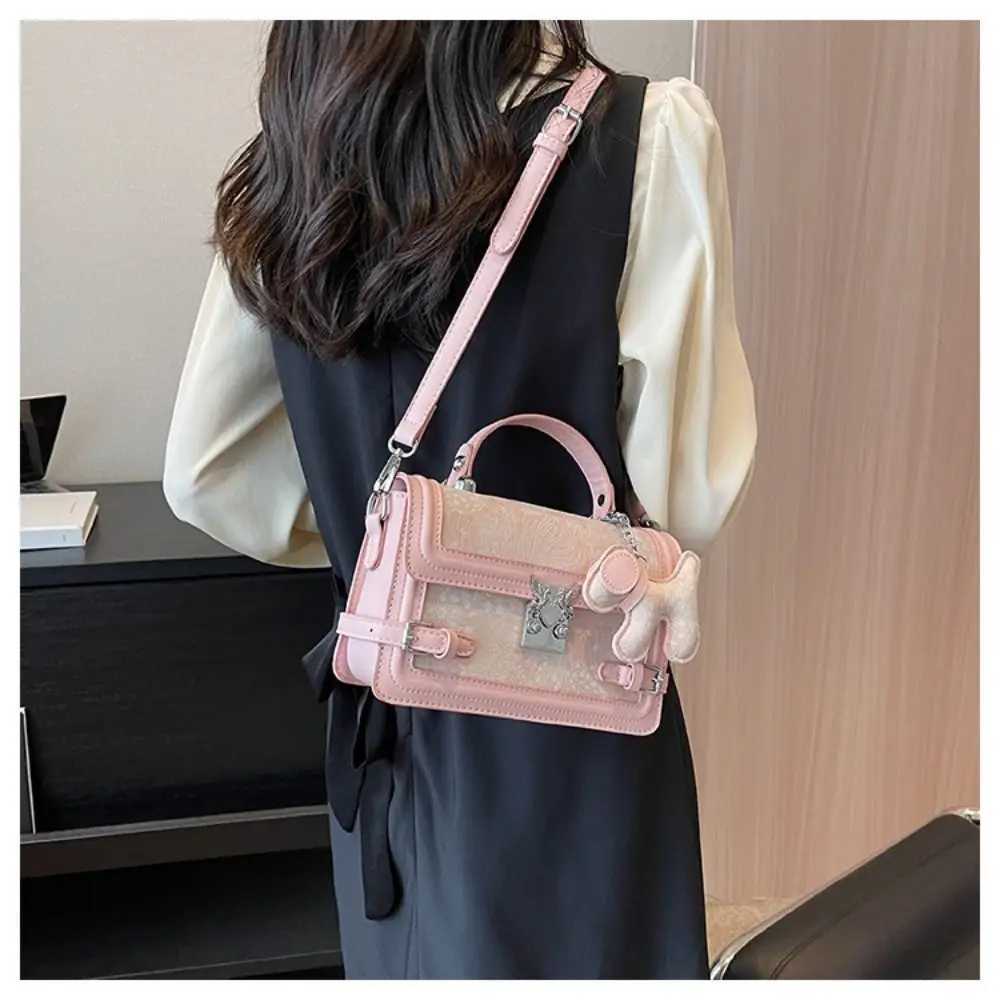Elegant embossed shoulder bag with metal buckle square bottom bag and exquisite cross shaped body bag Y250417