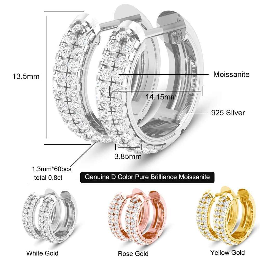 Kirin Palace Sier Real 60pcs Little Moissanite Earrings Women Sparkg Jewelry Gifts White/Yellow Gold Hoops Earring