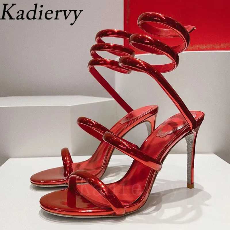 Summer high-heeled gladiator sandals womens ankle snake rope running shoes womens slim high-heeled sandals womens sandals W250416