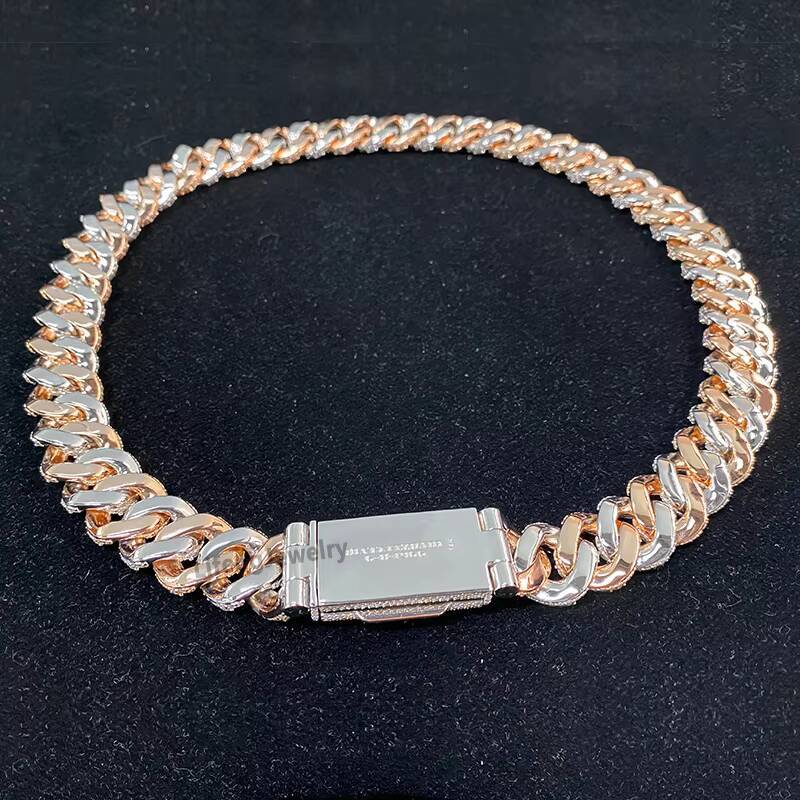 Hip hop Two Tone White Rose Gold Plated 22mm VVS Moissanite Diamond Cuban Link Chain Necklace for Gift or Engagement - view 6