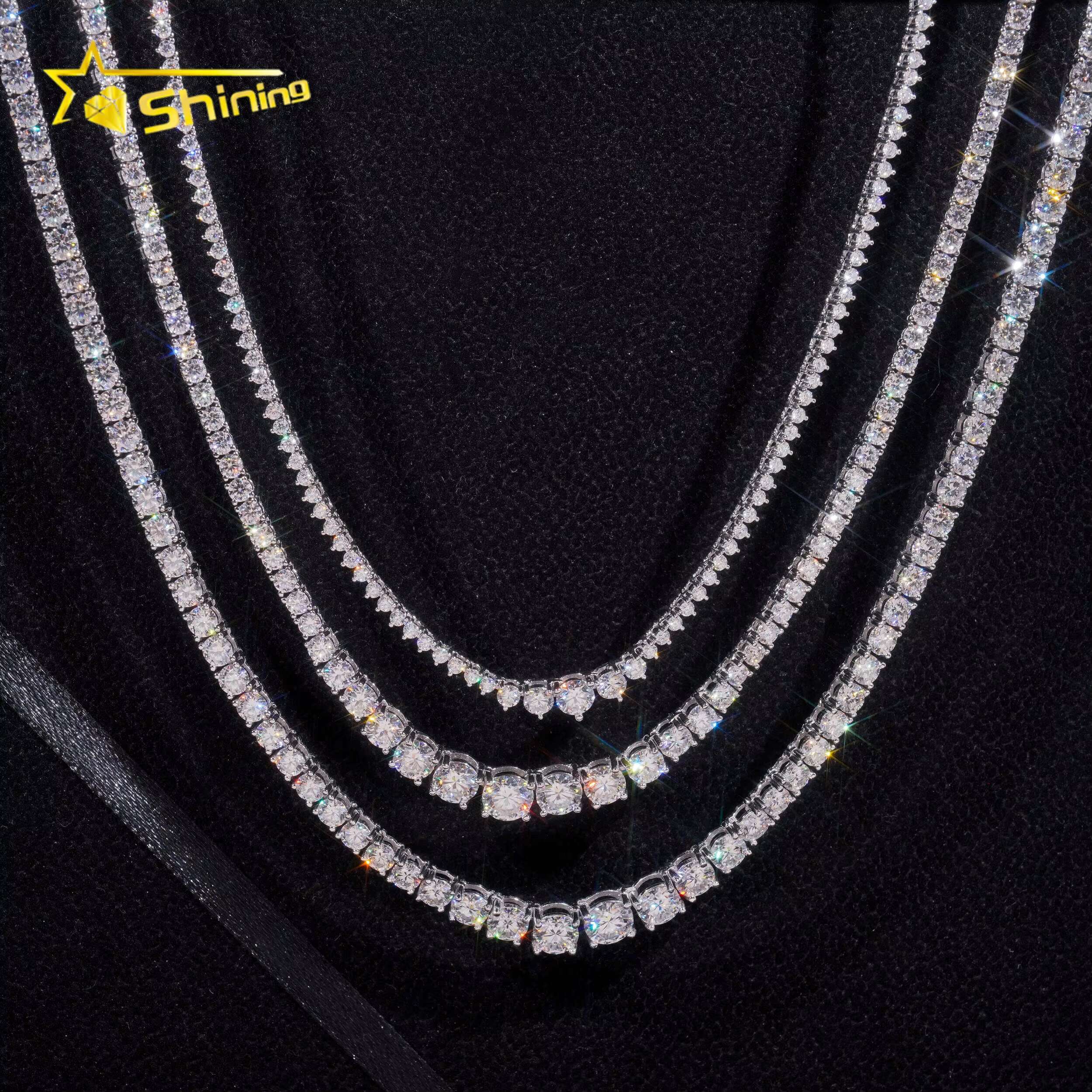 Hot Selling Hip Hop Prong Setting D Color 2mm 3mm 4mm Gradual Moissanite Tennis Chain Necklace for Women