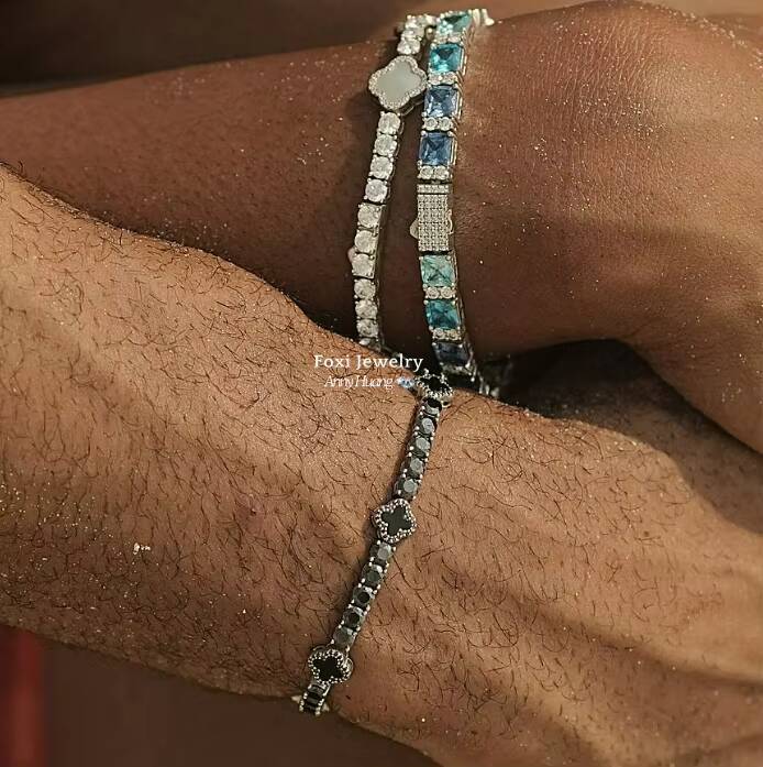 Trendy Hip Hop Jewelry Women Men 13mm Moissanite Cross Bracelet S925 Silver Iced Out Diamond Tennis Clover Bracelets Gra