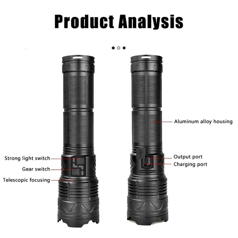 Most Powerful GT60 LED Flashlight Long-range Lighting Long Endurance Powerful Torch Type-C Charging Tactical Camping Lantern M251117