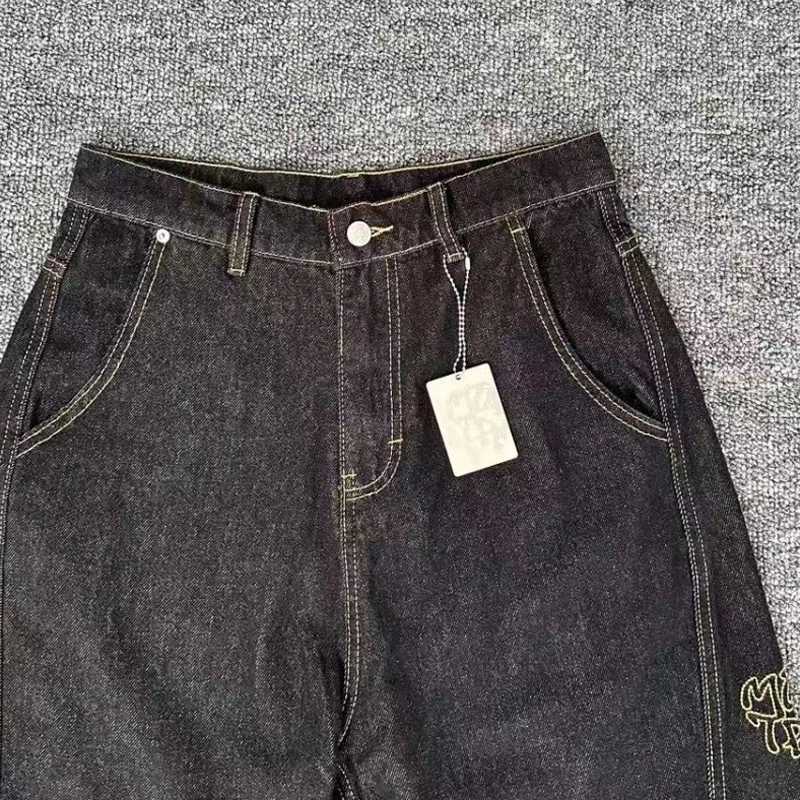 Classic Black Mertra Jeans Men Women Couples Loose Casual Straight-leg Pants Autumn Simple Letter Print Denim TrousersW251117