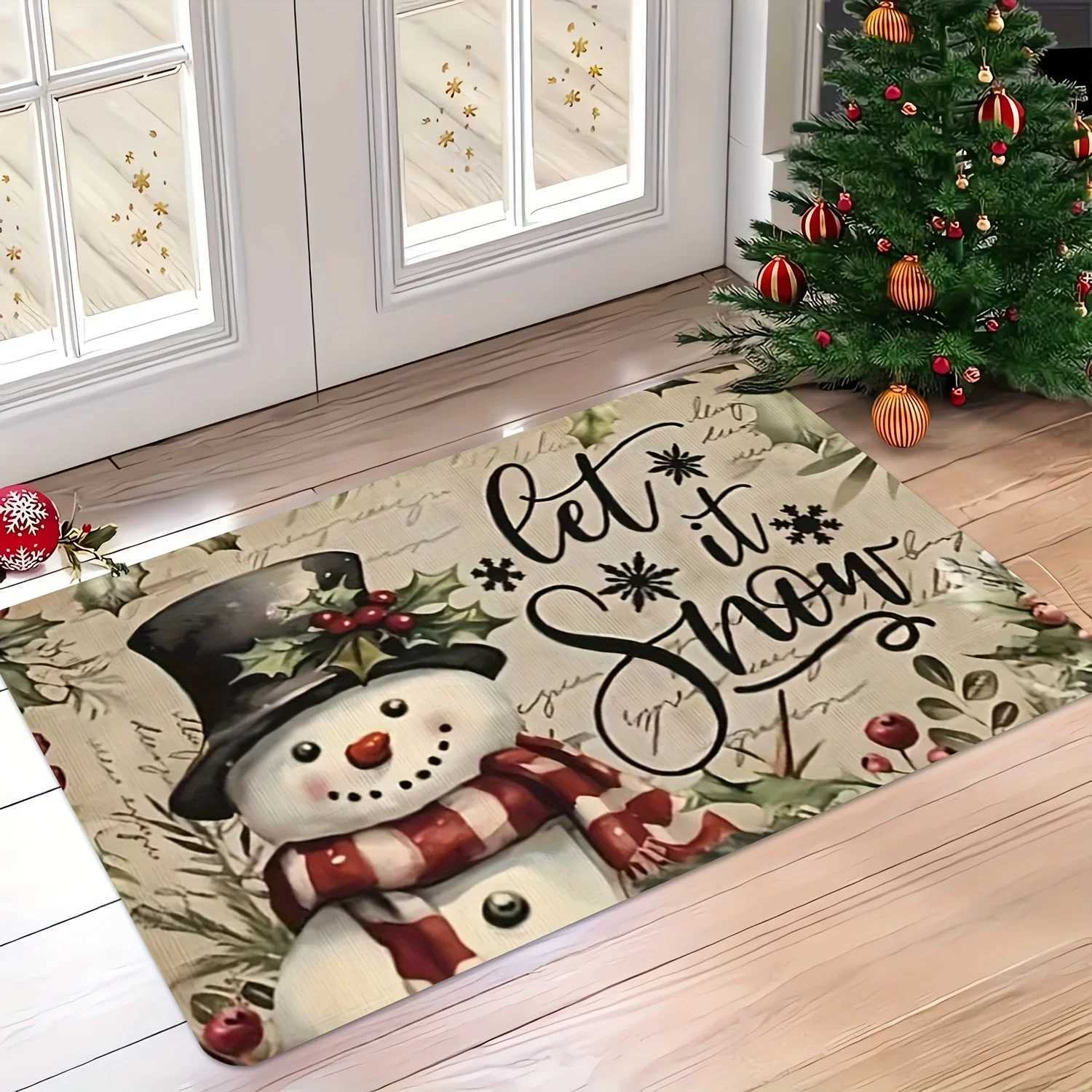VIKAMA Christmas Carpet Doormat Carpet For Live Room Snowman Pattern Bedside Floor Mat Outdoor Carpet Welcome MatM251117