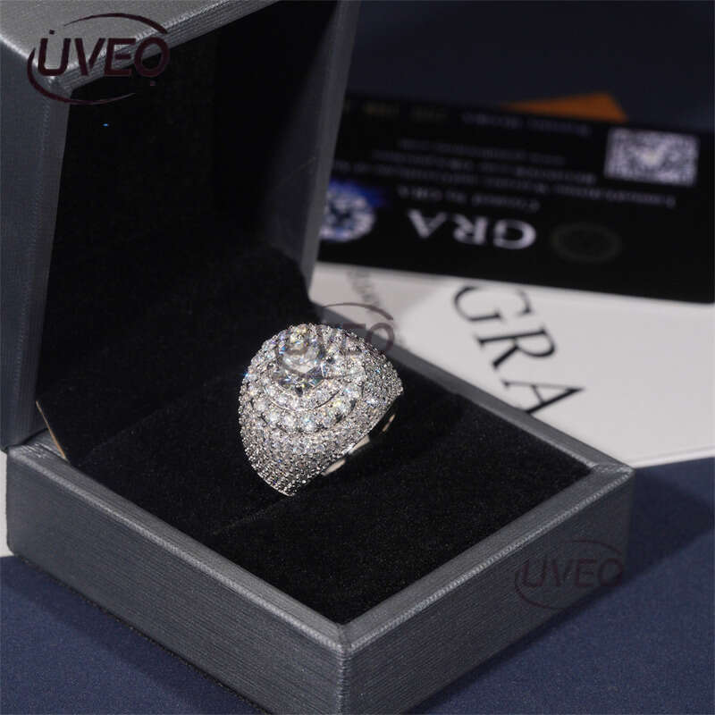 925 Jewelry Iced Out VVS Gold Moissanite Ring Moissanite Diamond Hiphop Pass Diamond Tester Sterling Silver Women