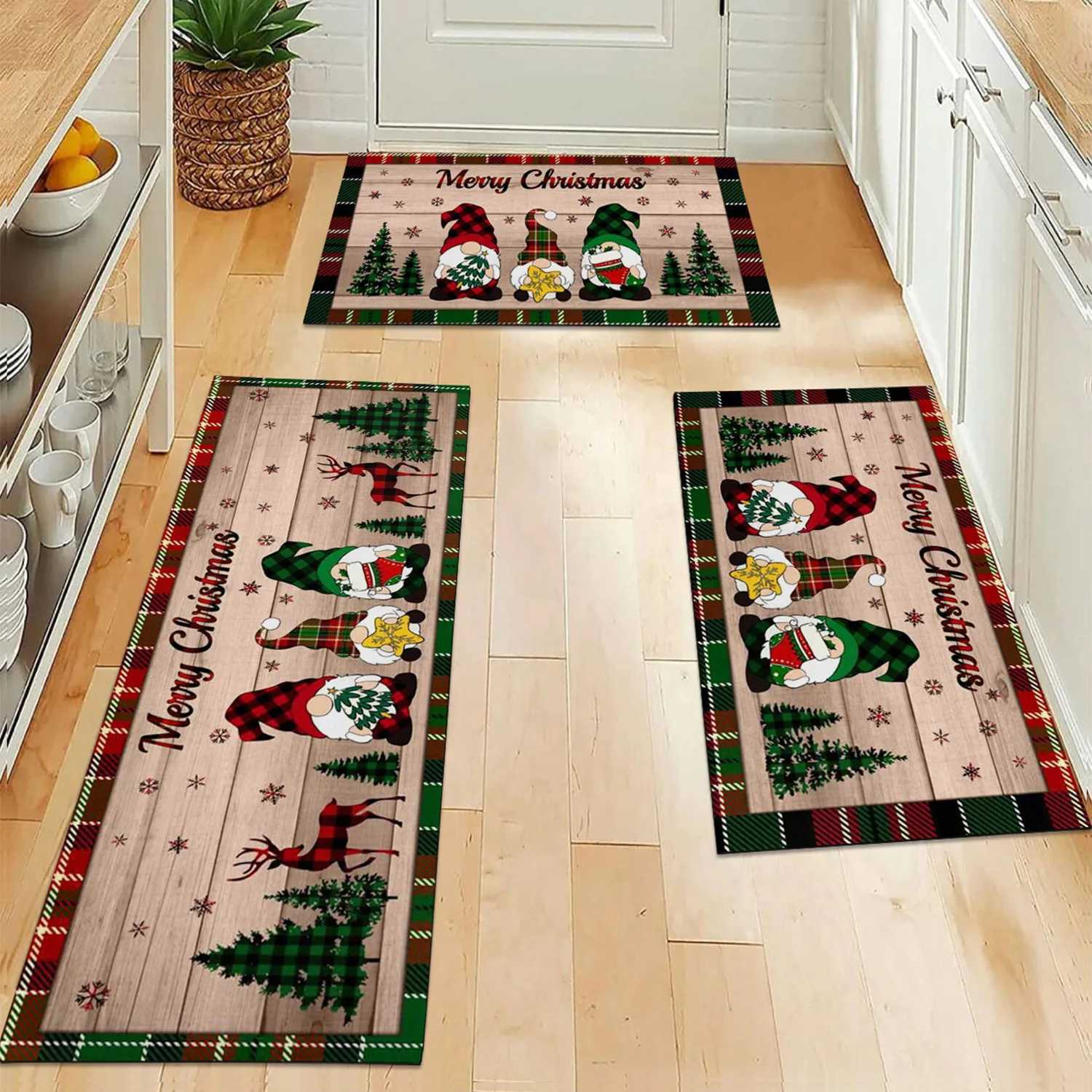 Merry Christmas Xmas Tree Pattern Kitchen Rugs Living Room Bedroom Entrance Carpets Balcony Bathroom Non-slip Floor MatsM251117