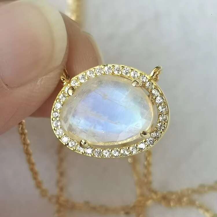 Beautiful Bohemian Natural Stone Jewelry Pure Sier Women's Moonstone Necklace LYN0847