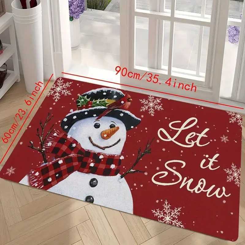 Snowman Welcome Floor Mat With Snowflakes And Hearts Winter Doormat Non-Slip Indoor/Outdoor Entry Mat Home Christmas Decor RugM251117
