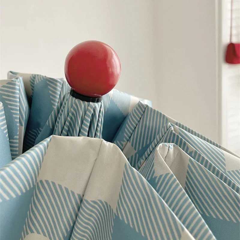 Fashion Red Ball Simple Grid Sun Umbrellas Un Protection UV Protection Foldable Umbrella Women Dual-purpose Automatic Umbrella C251117