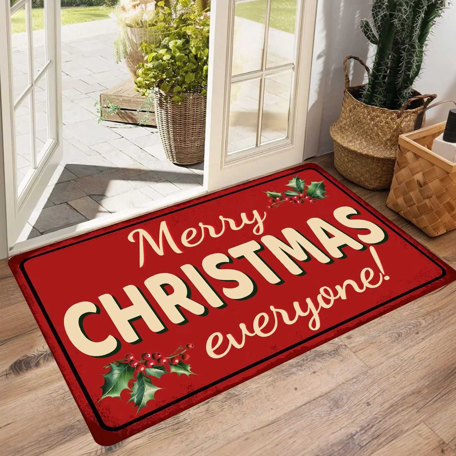 VIKAMA Christmas Outdoor Mat Merry Christmas and Happy New Year Indoor Floor Rug Welcome Front Doormats for Entrance Home DecorM251117