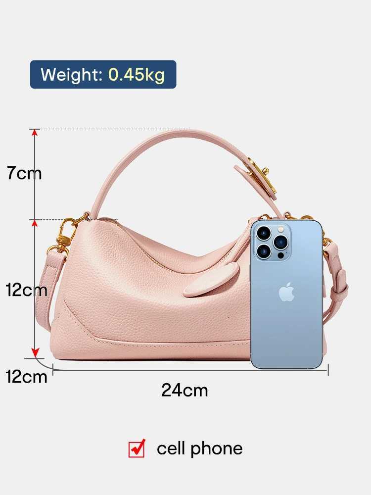 Women Genuine Leather Pillow Bag High Quality Metal Hardware Top Handle Ladies Handbag Small Boston Tassel For Girls Grey PinkW251115