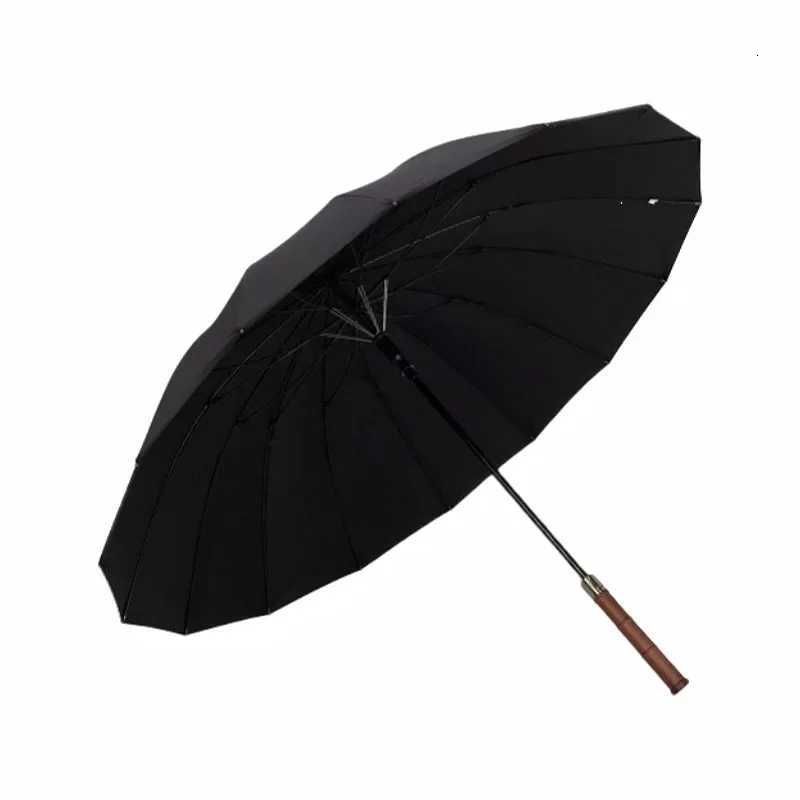 Resistant Wooden Handle Long Handle Umbrella 16 Bone Reinforced Sturdy Umbrella Wind Resistant Automatic Double Person Storm C251117