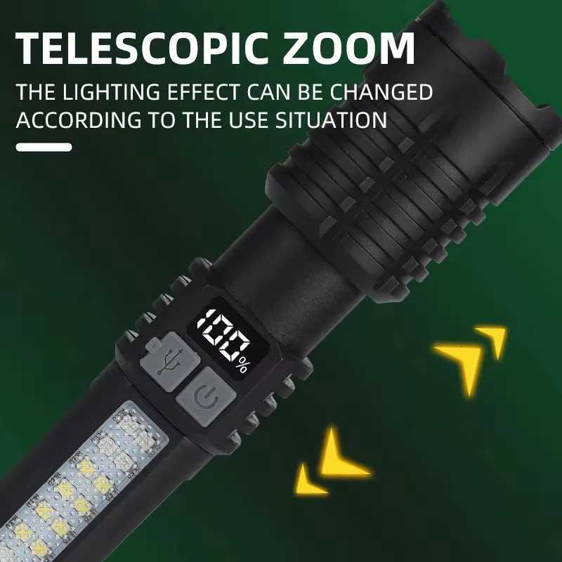 High Power LED Flashlight Powerful TYPE-C Rechargeable COB Flashlight With Side Light Torch For Outdoor Camping Hiking M251117