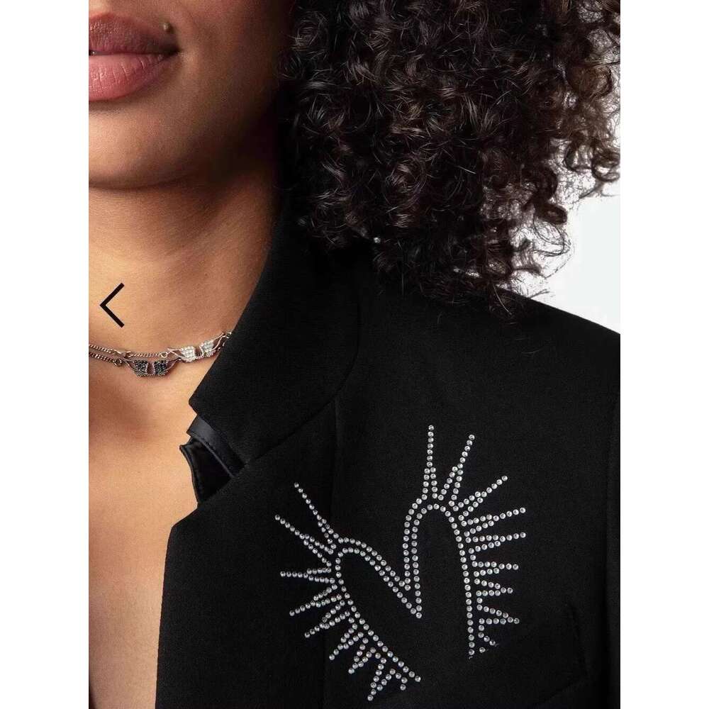 Strass Rhie Blazer Women Open Front Notched Collar Long Sleeve Decorative Pocket Flaps High Quality Blazer Jacket Female