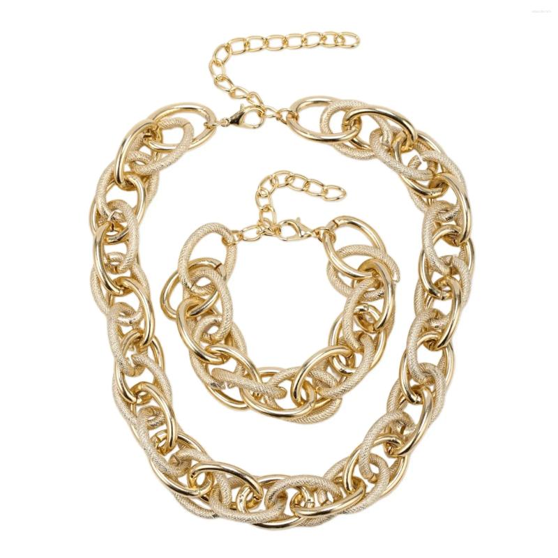 Necklace Earrings Set Gold Color Chunky Chain Pendant Bracelet For Women Trendy Punk Thick Metal Choker Collar Statement Jewelry