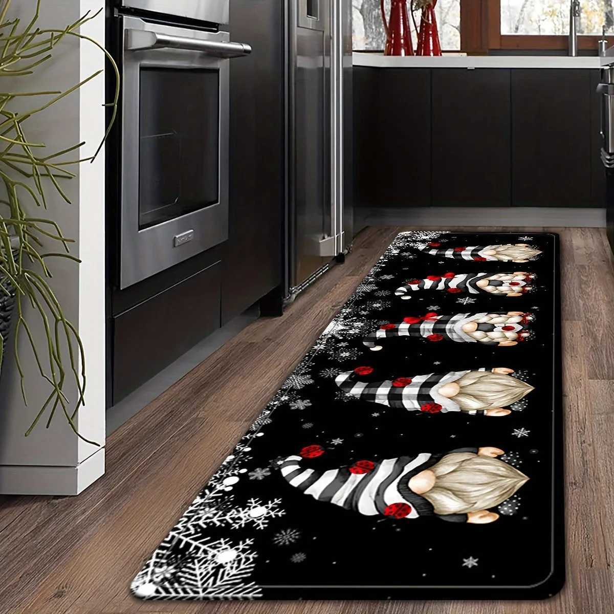 VIKAMA Premium Christmas Carpet Black Floor Mat Kitchen Rug Soft Doormat Living Room Carpet Rug For Bedroom Welcome Mat Home DecM251117