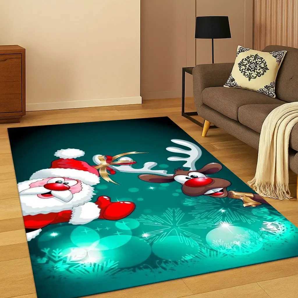 Merry Christmas Tree Santa Claus Cartoon Carpet Rug for Living Room Bedroom Doormat Kitchen DecorNon-slip Game Floor Mat GiftM251117