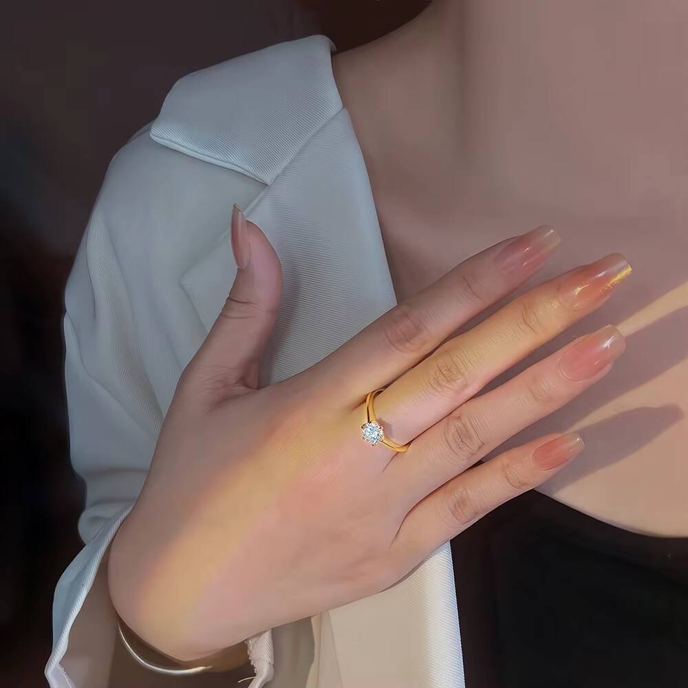 FOXI 925 Sterling Silver Pure Gold Plated Moissanite VVS Radiant Cut Engagement Prime Soild 18K Gold Ring for Wedding Jewelry