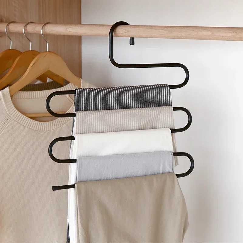 5 Layers S-shaped Pants Hanger Multifunctional Anti-skid Stainless Steel Pants RackWardrobe Storage Scarf Rack lron Pants Rack C251117