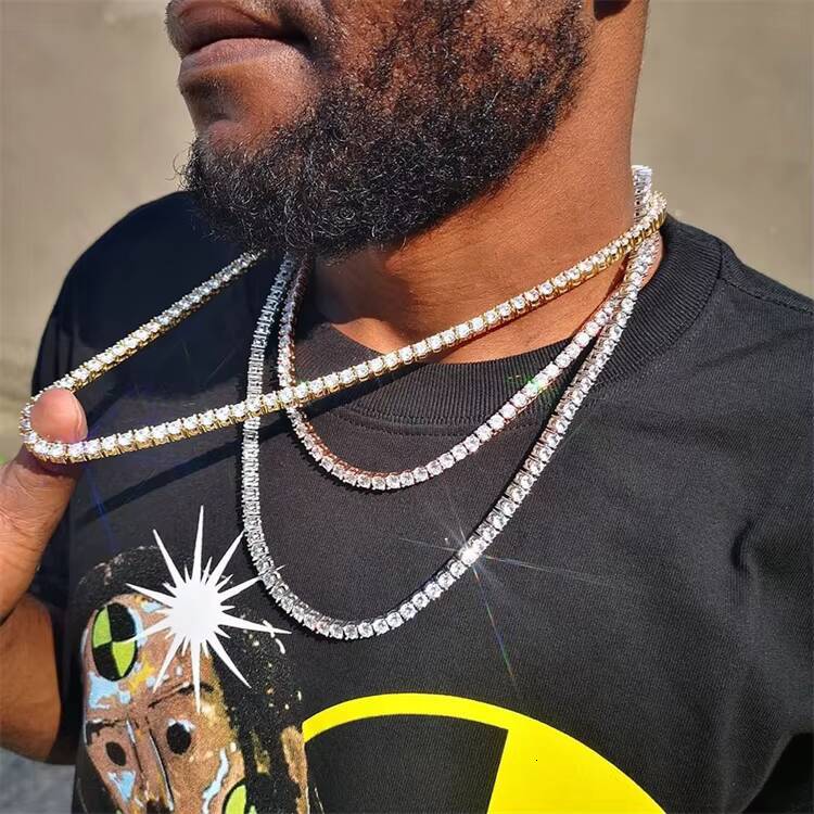 AAA Gems Hip Hop Tennis Chain Necklace 4mm Diamond Vvs Moissanite Tennis Chain 925 Sterling Silver With GRA Certificate