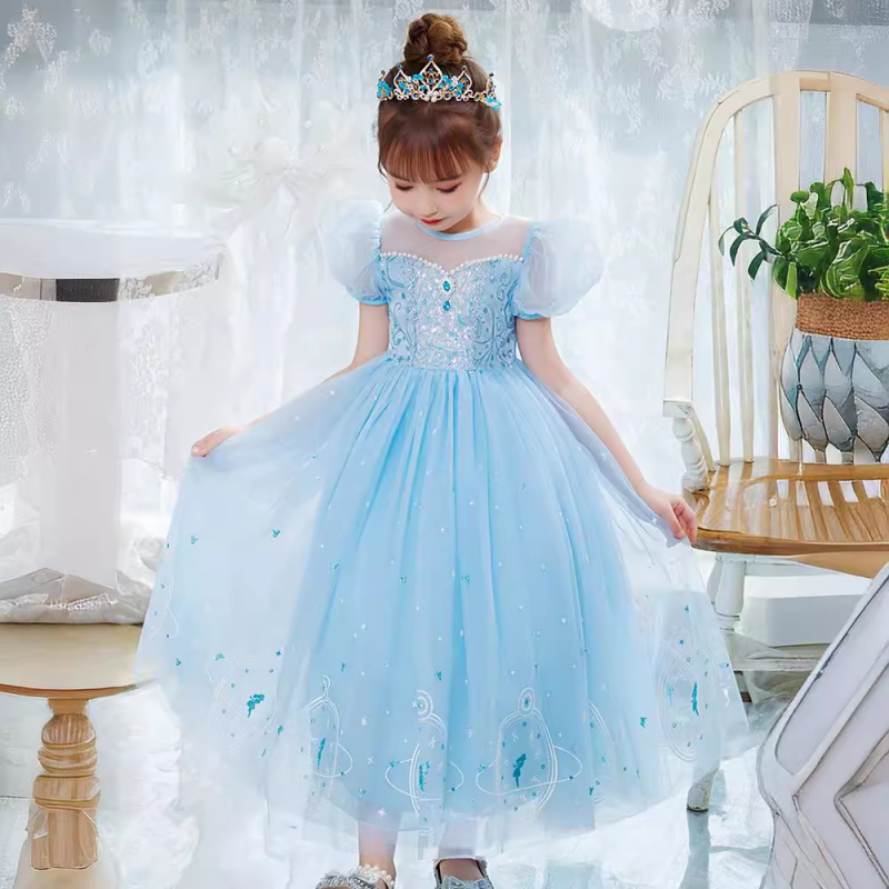 DISNEY toddler designer clothes baby girl designer clothes Elsa princess dress Summer dress children's birthday clothes.