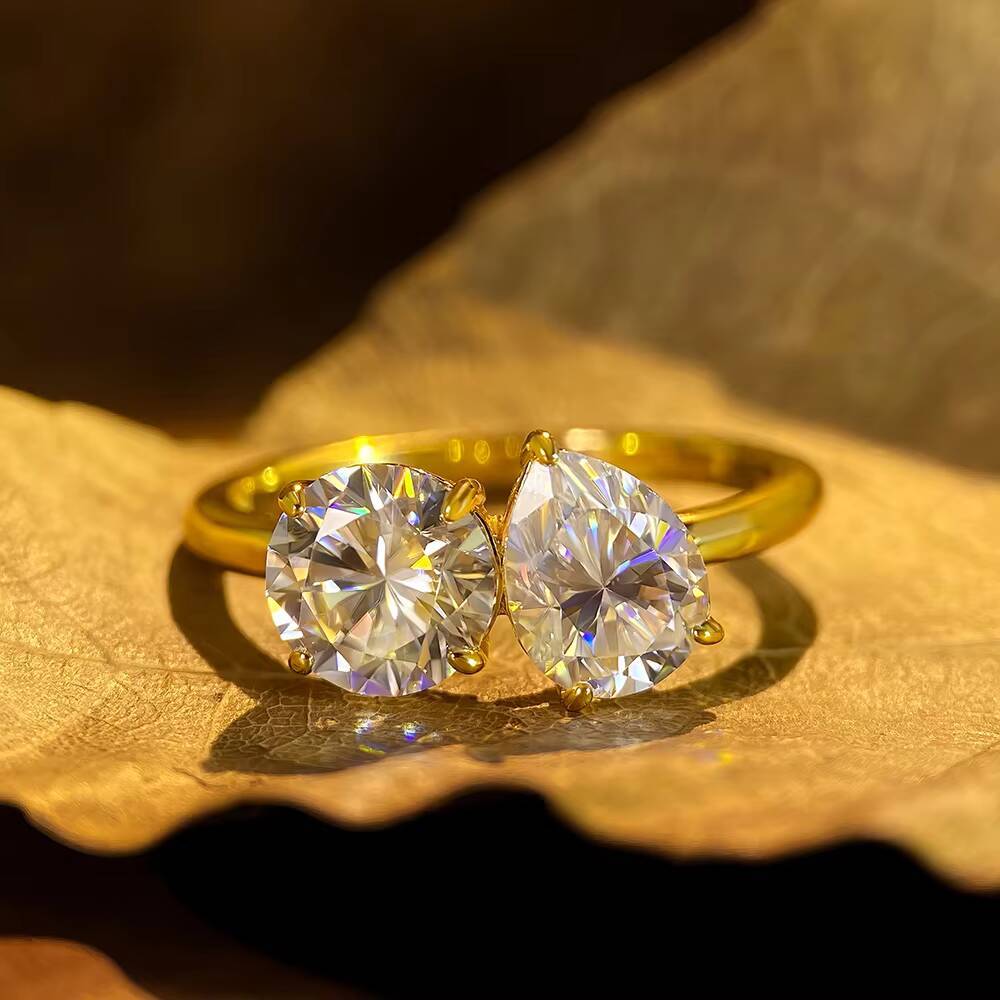 2025 New Arrival VVS Moissanite Engagement Ring Two Stone Round Pear Shaped D Color Pear Cut Fine Womens Rings